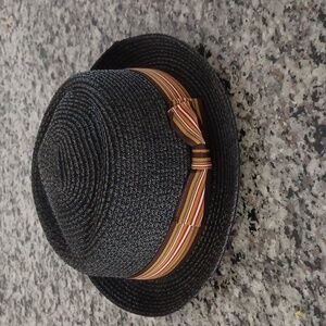 Epoch, black, straw pork pie fedora.